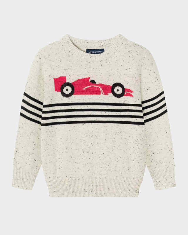Boy's Racecar Intarsia Sweater, Size 2T-8